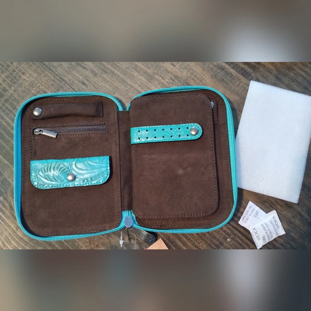 Justin Boots Teal Leather Jewelry Organizer - Picture 6 of 7